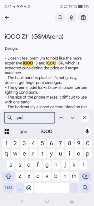 نمایش قابلیت Find in note در گوگل کیپ اندروید