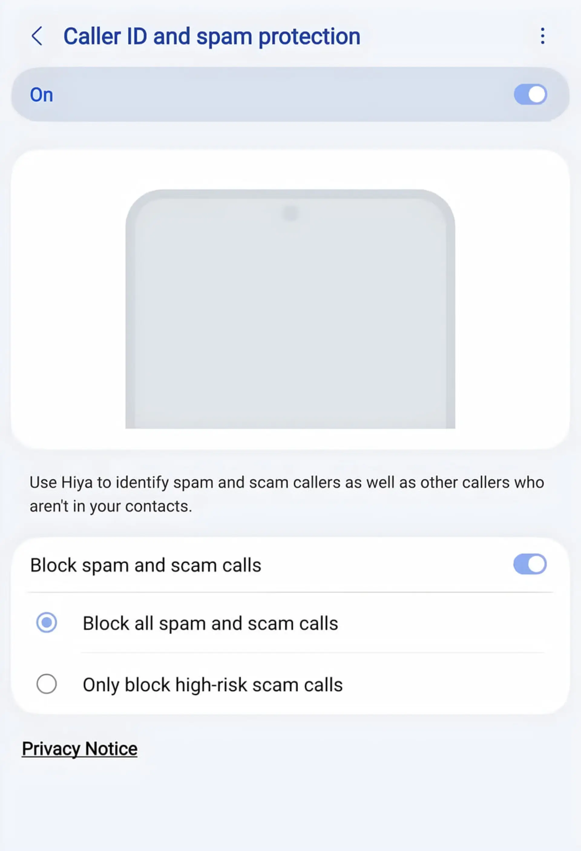 تنظیمات Caller ID and spam protection در گوشی اندروید