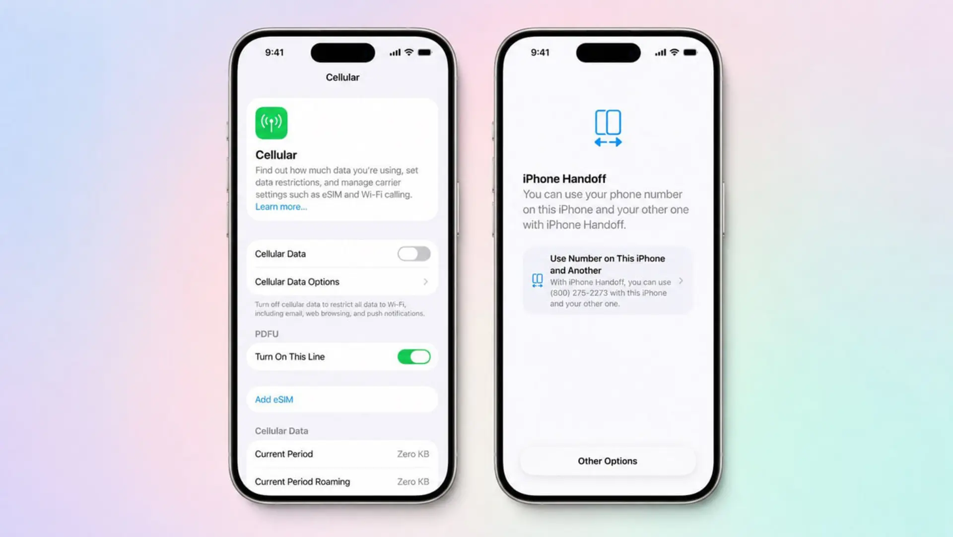 نمایش تنظیمات قابلیت iPhone Handoff در منوی Cellular دو گوشی آیفون