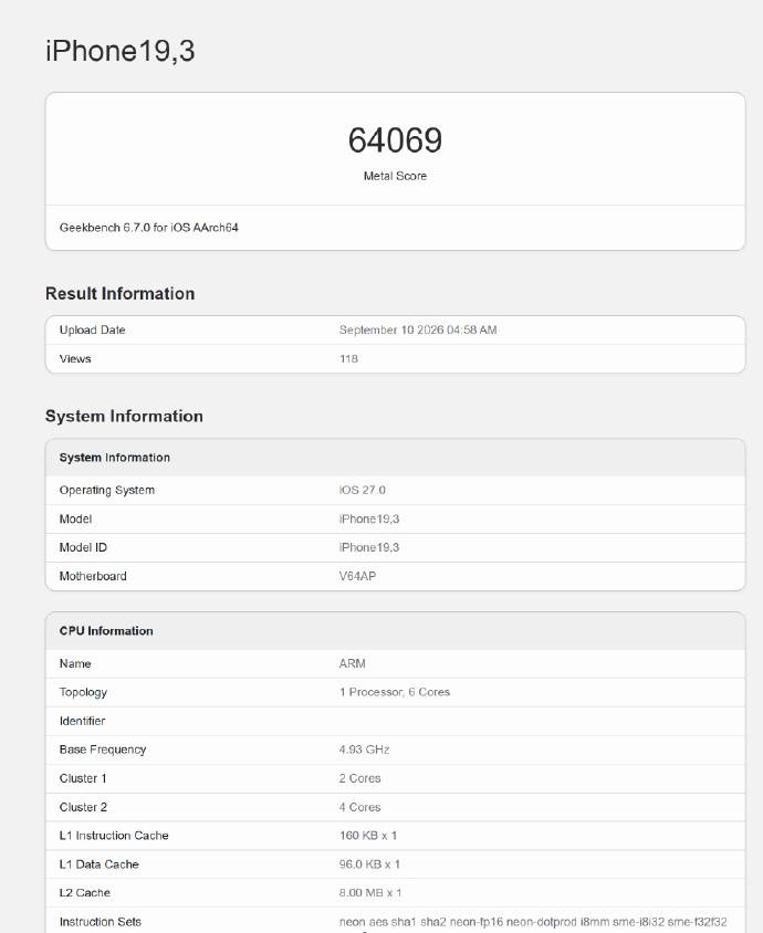 قدرت گرافیکی A20 Pro اپل در بنچمارک گیک‌بنچ