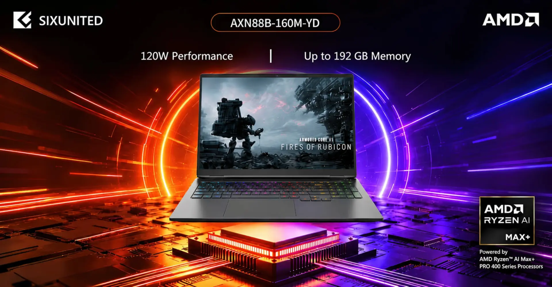 لپ‌تاپ Sixunited با پردازنده AMD Ryzen AI Max+ PRO 495