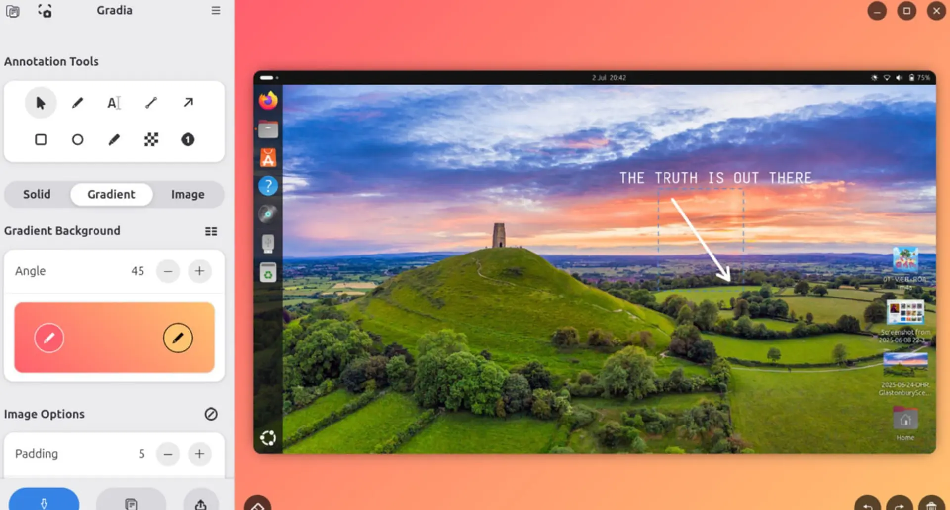 رابط کاربری نرمافزار Gradia برای ویرایش و افزودن متن به تصاویر